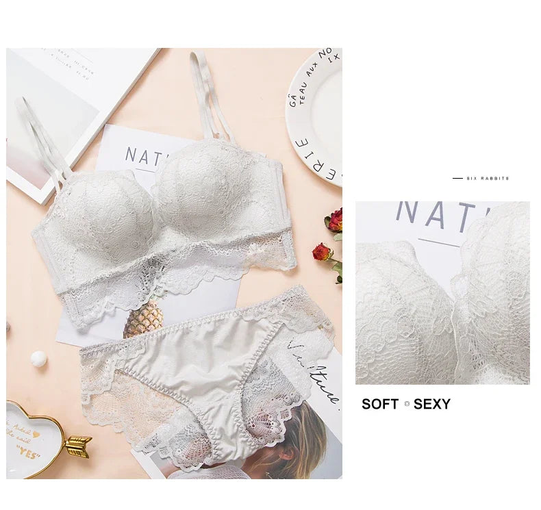 Sexy Push Up Bra Lingerie Set - Comfortable Wireless Lace Underwear, Massage Palm Cup for Lift, 75C/80C/85C