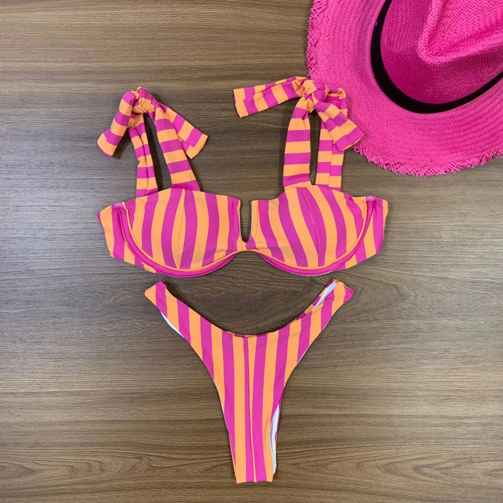2023 Sexy Brazilian Bikini Set High Waist Golden Printed Women Swimwear Push Up Bikinis Swimsuit Female Biquini Bathing Suit