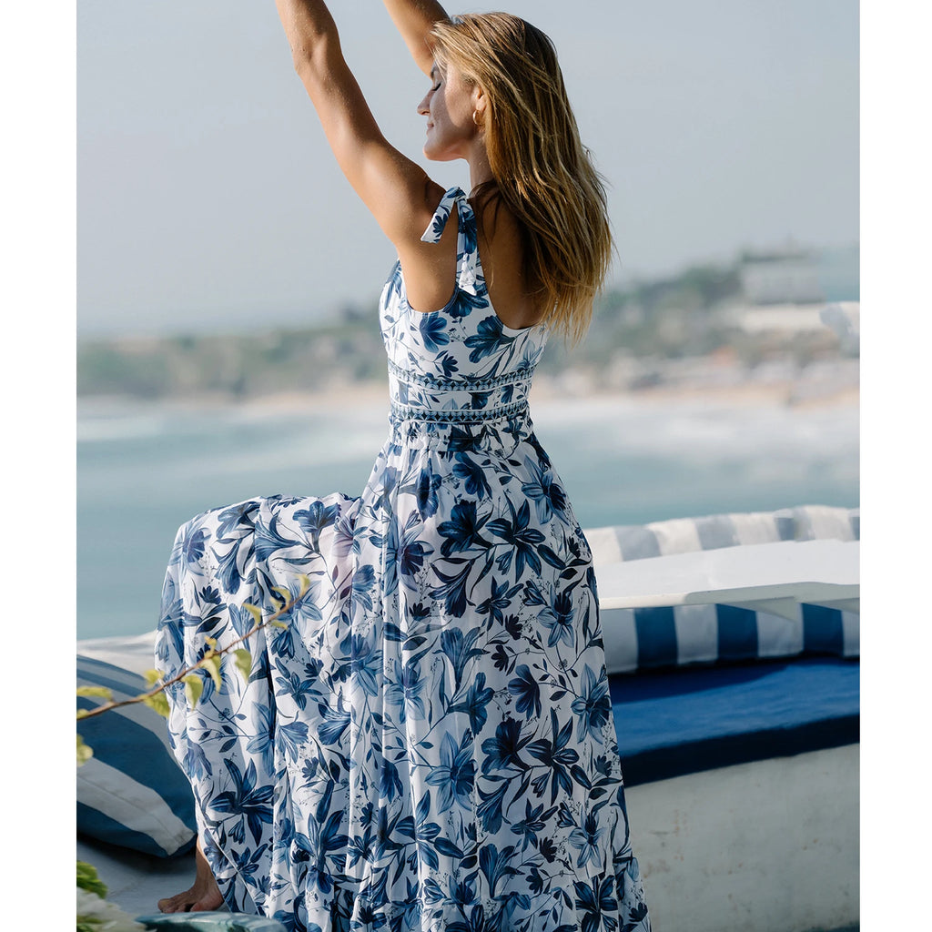 FLAXMAKER Lace‑Up V‑Neck Ruffle Monokini & Sarong