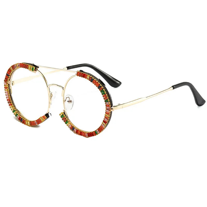 Diamond Round Sunglasses Women 2022 Crystal Blingbling Sun Glasses Men Female Plain Sun Glasses Lunette De Solei Sunglasses