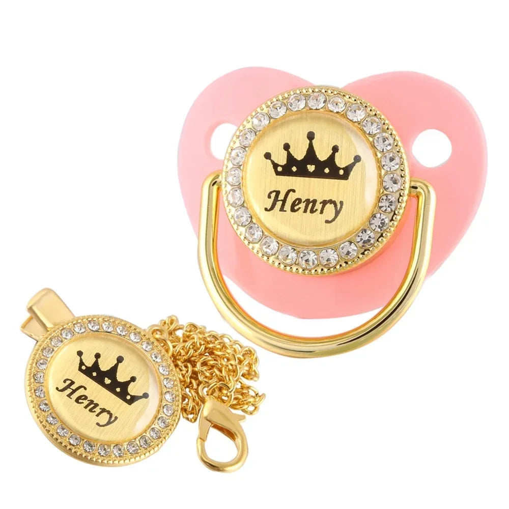 Customized Crown Name Baby Pacifier Dummy With Chain Clip 0-18 Months