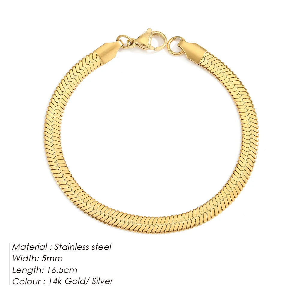 eManco Women Trend Classic Snake Chain Bracelet Gold Color Width 2/3/4/5MM Stainless Steel Chain Bracelet For Women Jewelry Gift