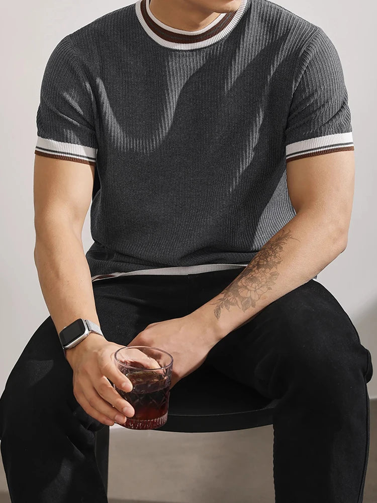 Slim‑Fit Elastic Knit T‑Shirt