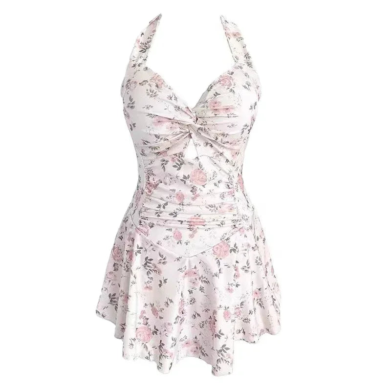 Women’s Hanging‑Neck One‑Piece Swimsuit & High‑Waist Bikini Set – Cute Beach Dress Swimwear