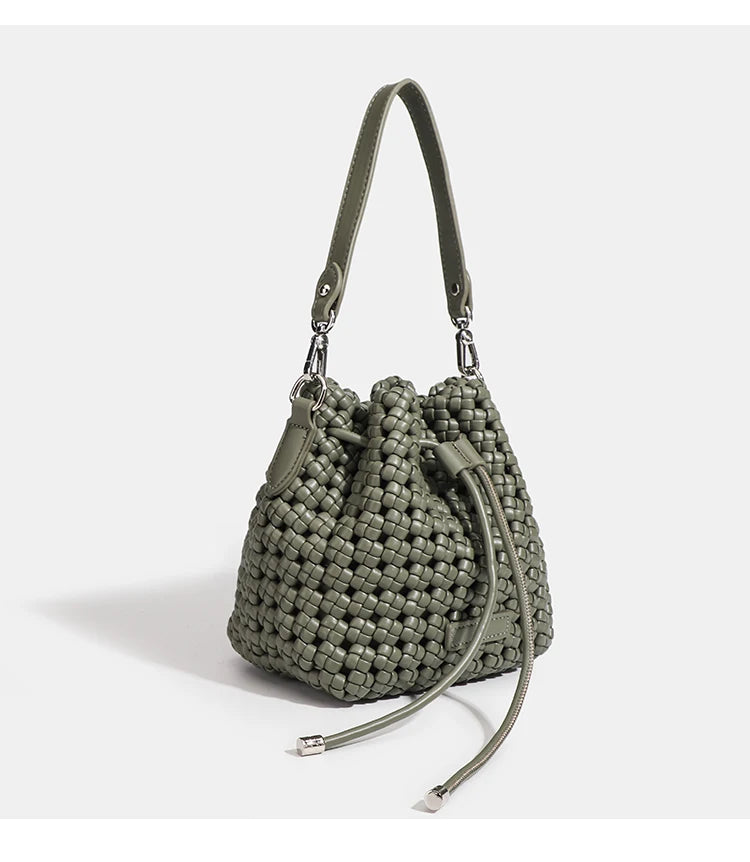 Luxury 2024 Bucket Bags with leather handles large Cross bag PU Woven Tote bag Branded Aesthetic bags Silver women's bags