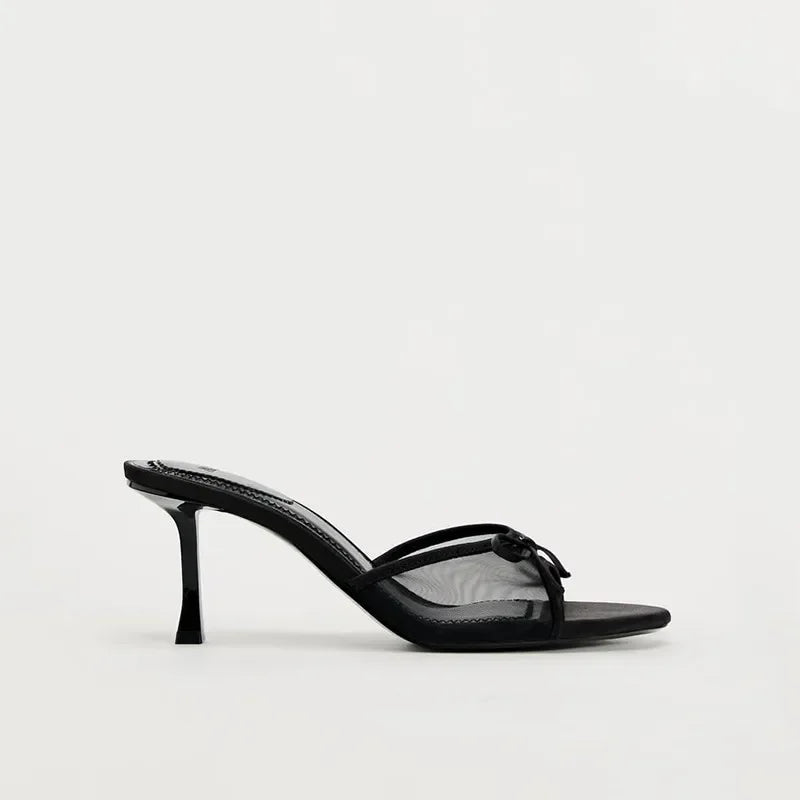 Women’s Haute Couture Fine‑Strap Cat‑Heel Clip‑Toe Sandals — French Style Summer Beach Slippers