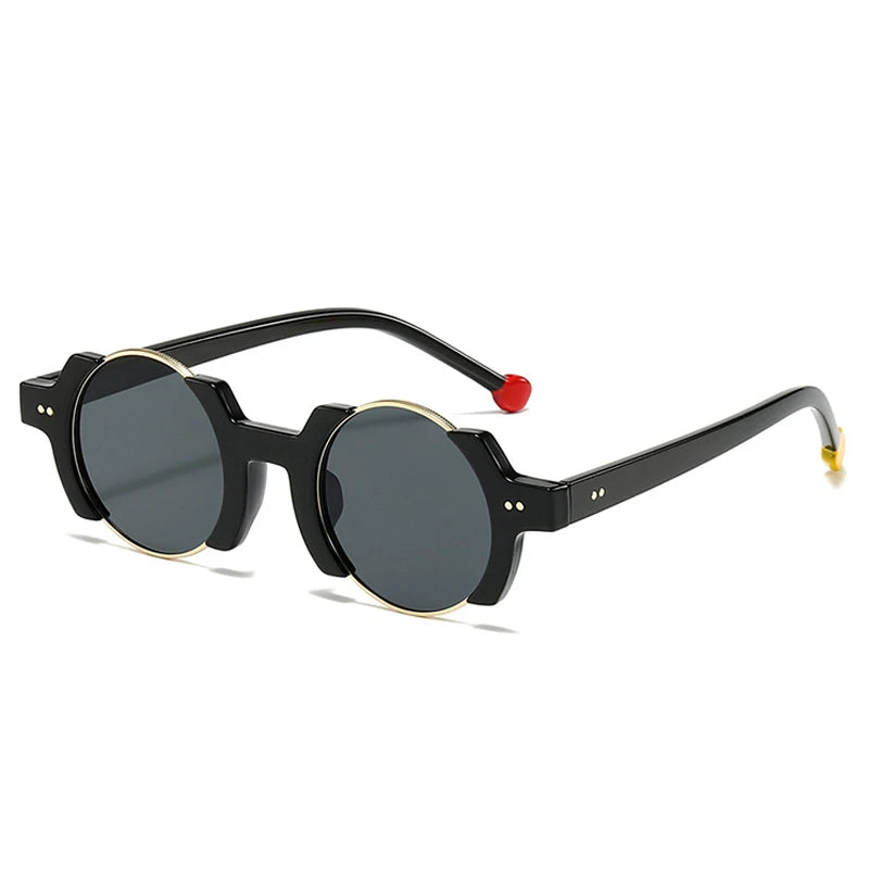 SO&EI Ins Popular Fashion Round Women Punk Sunglasses Retro Rivets Men Trending Yellow Blue Sun Glasses Gradient Shades UV400