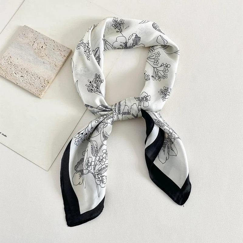 Luxury Brand Silk Square Scarf Women flower Neck Hair Tie Band Beach Hijab Kerchief Head Headbands Bandana Female Foulard 70cm