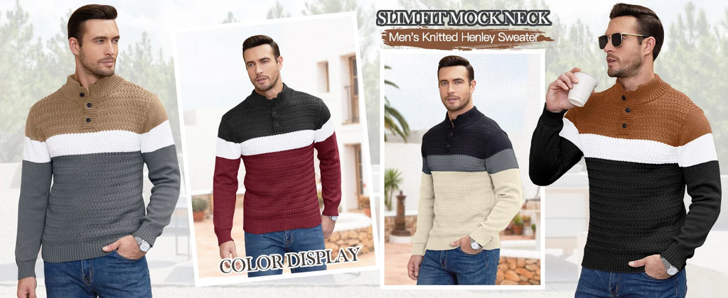 Men’s Tri‑Button Mock Neck Sweater