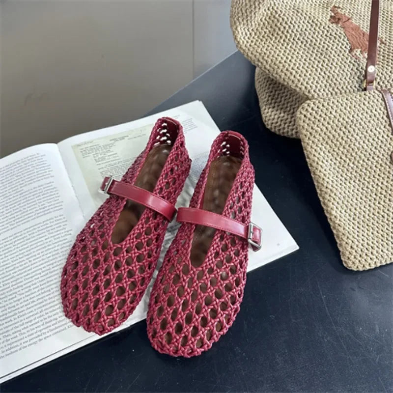 Women’s Woven Hollow‑Out Flat Sandals