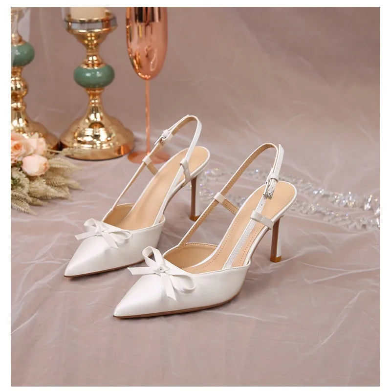 Luxury Satin Butterfly‑Knot Slingback Wedding Pumps