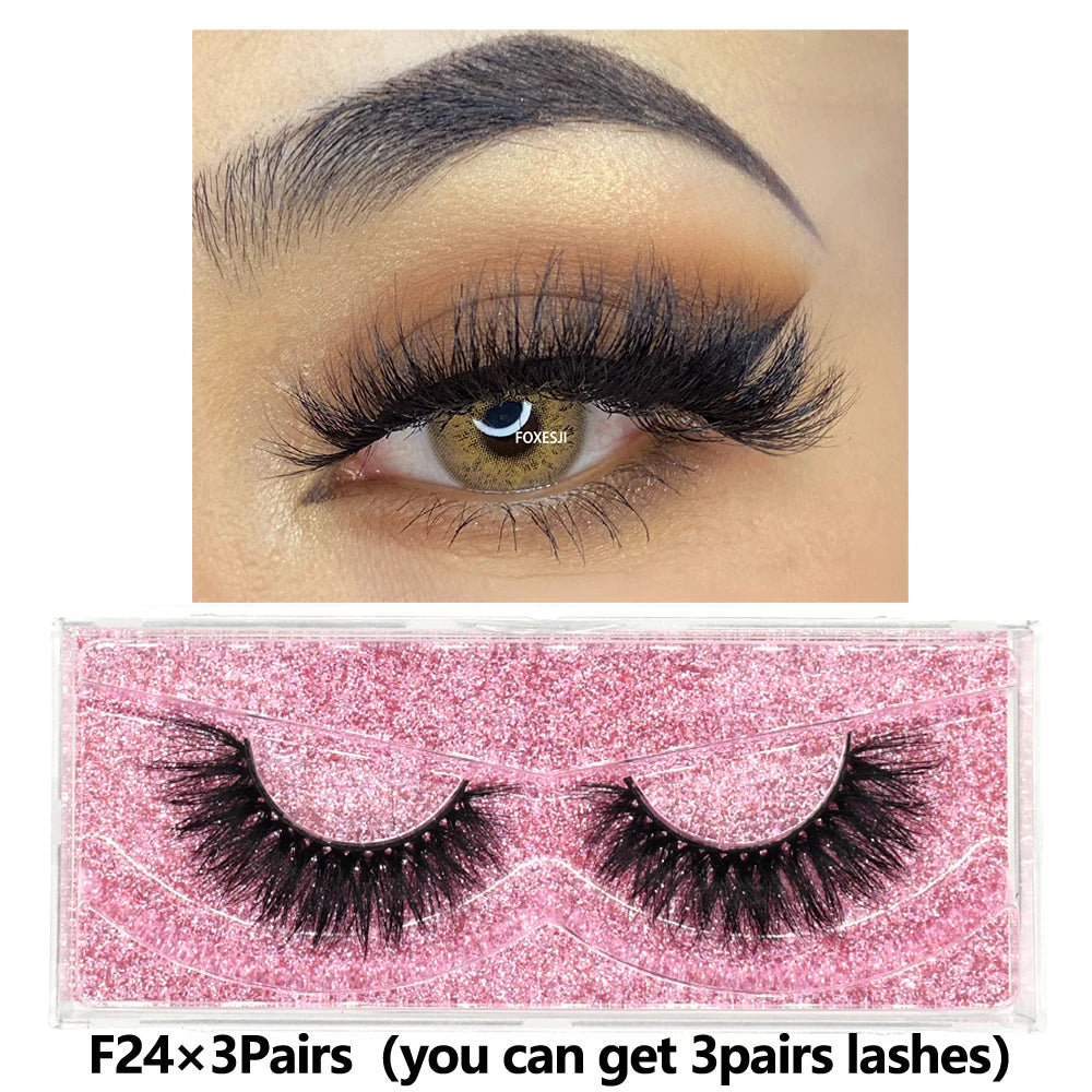 FOXESJI 3Pairs 3D Mink Lashes Fluffy Wispy Soft Corss Mink Fake Eyelashes Reusable Lash Extension Thick False Eyelashes Makeup