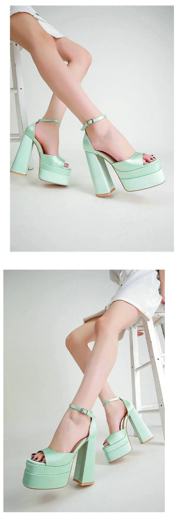 Summer Square‑Head Satin High Heels