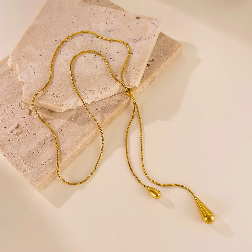 Gold Stainless Steel Water Drop Tassel Necklace – Women’s Fashion Chain