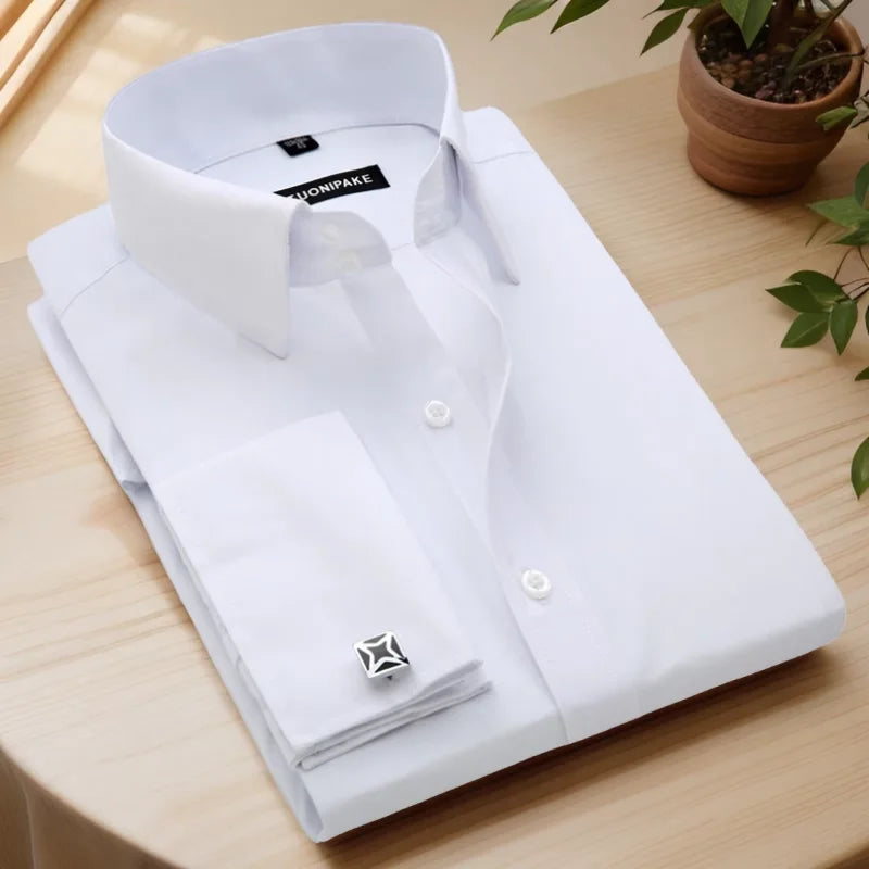 Men’s French Cufflink Slim‑Fit Business Shirt
