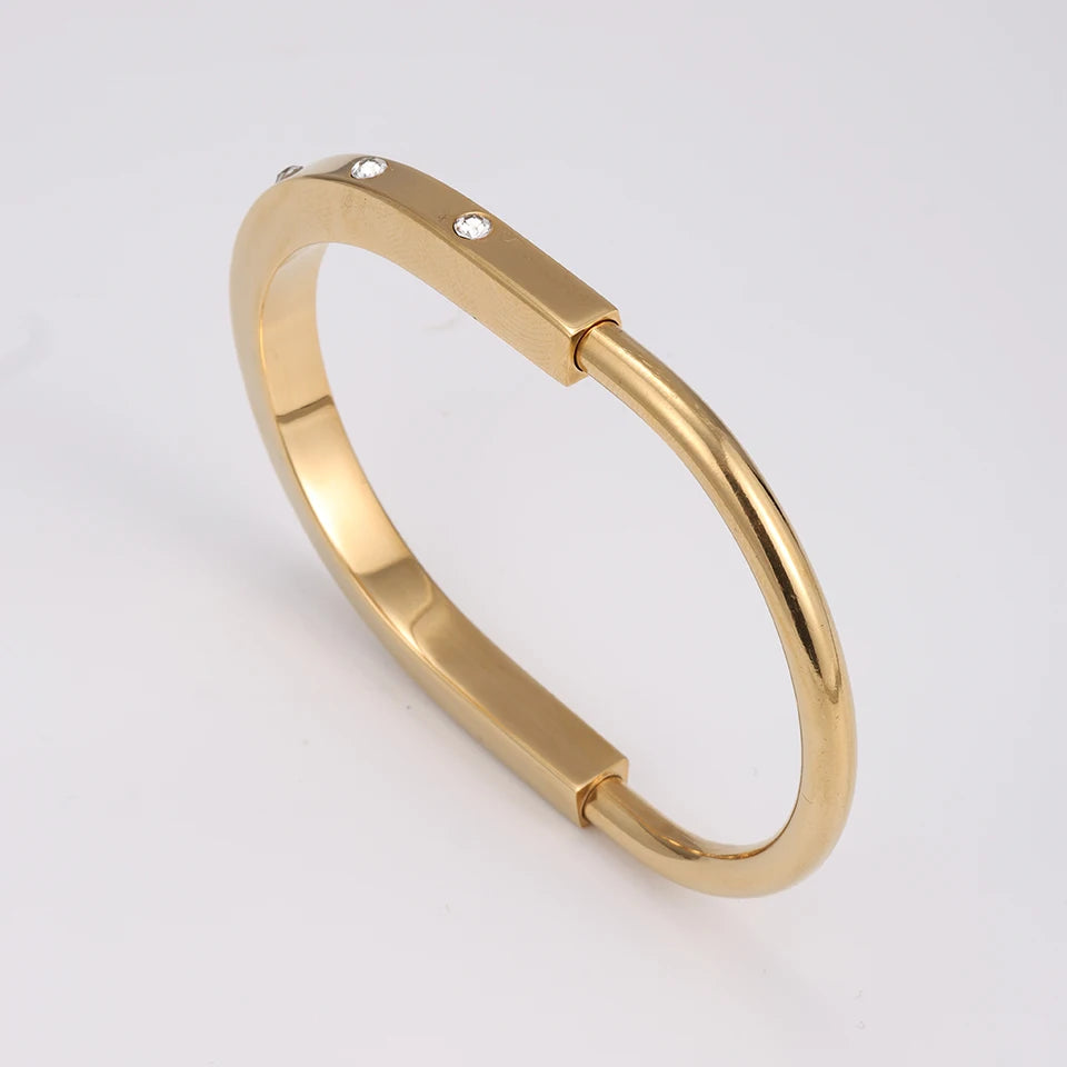 ZAKOL New Stainless Steel Retractable Open Bracelet Bangles for Women Unisex 18K Gold Color Cuff Bangle Party Jewelry Gift