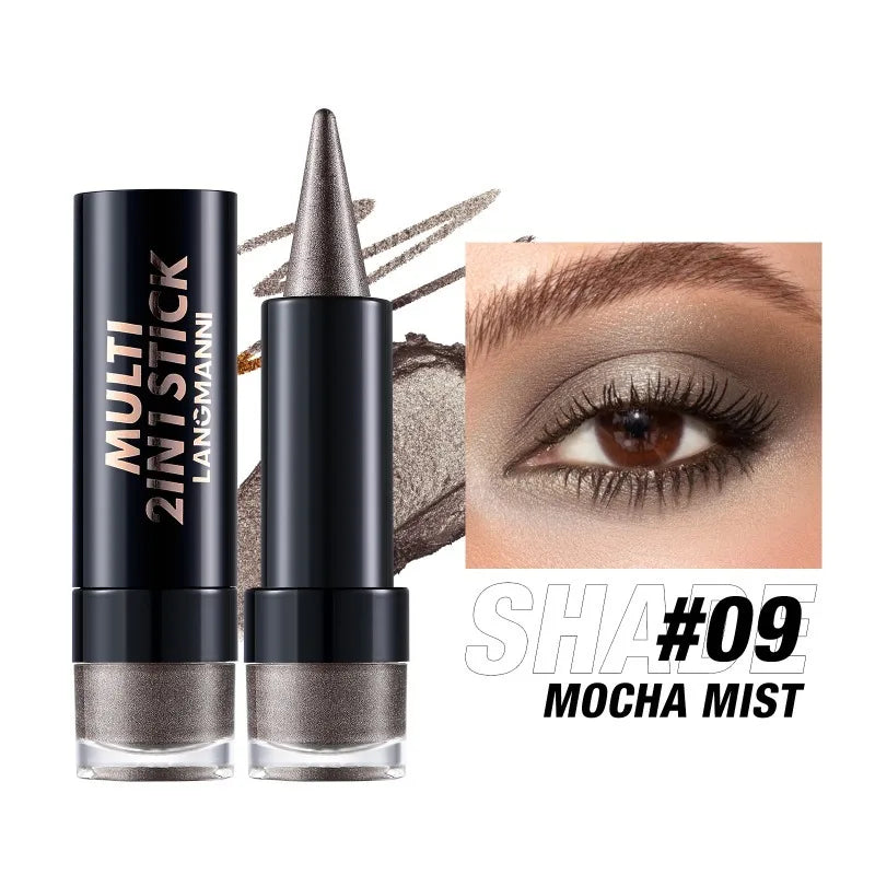NEW 2 IN 1 Pearlescent Eye Shadow Pen Pointed Eyeliner Stick Caramel Brown Black Eyeshadow Makeup Silky Smooth Lasting Eyeshadow