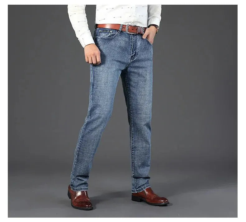 Men’s Straight Stretch Jeans – Business‑Casual Work Denim Pants | Classic Blue & Black
