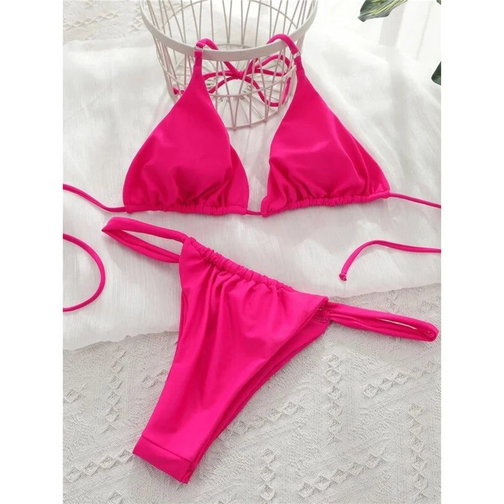 Women’s Halter High‑Leg Bikini Set – Sexy Two‑Piece Swimsuit in 14 Colors, V4010 Summer Beachwear