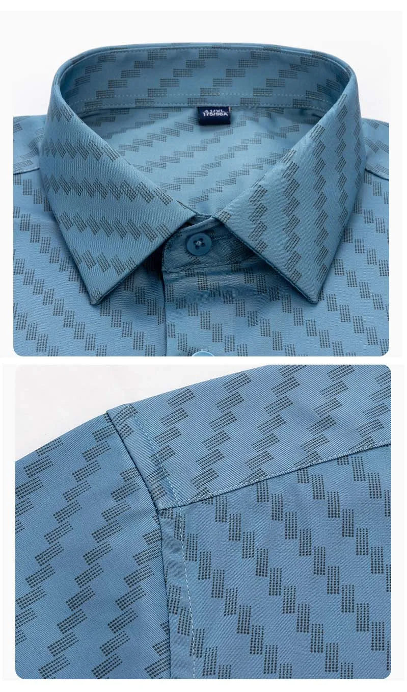 Men Long Sleeve Shirts Fashion Print Plaid Wrinkle Resistant Non Ironing Stripe Man Clothing Casual Smart Business Dress Shirts