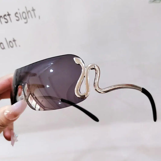 KLASSNUM Women Y2k Rimless Sunglasses Snake Metal Legs Eyewear Stylish Monoblock Gradient Outdoor Shades Trendy Brand Goggles