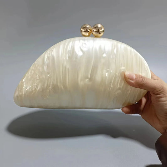 2024 New Hot Sale Acrylic Shell Shape Clutch Bag Women Designer Evening Party Cute Pearl Egg Purse Blue Handbag Wholesale
