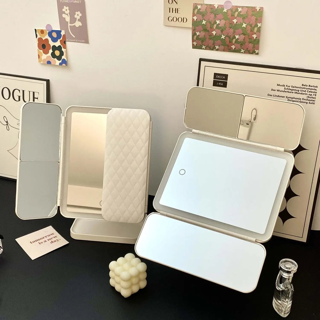 Trifold LED Makeup Mirror – Smart Light‑Up Beauty Mirror with Adjustable Fill Light