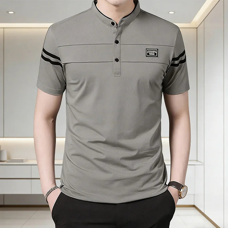 Stand‑Up Neck Cotton Polo