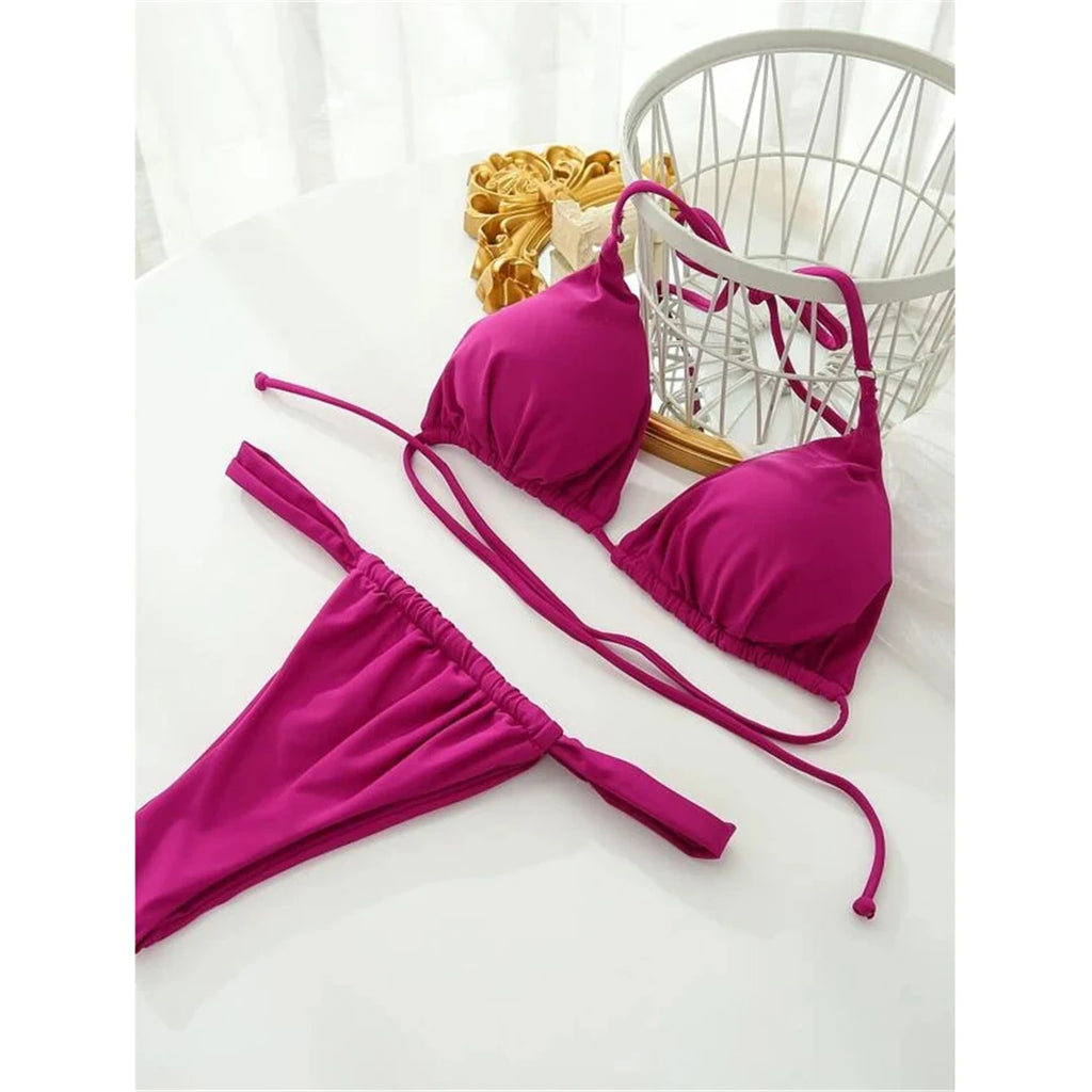 Women’s Halter High‑Leg Bikini Set – Sexy Two‑Piece Swimsuit in 14 Colors, V4010 Summer Beachwear