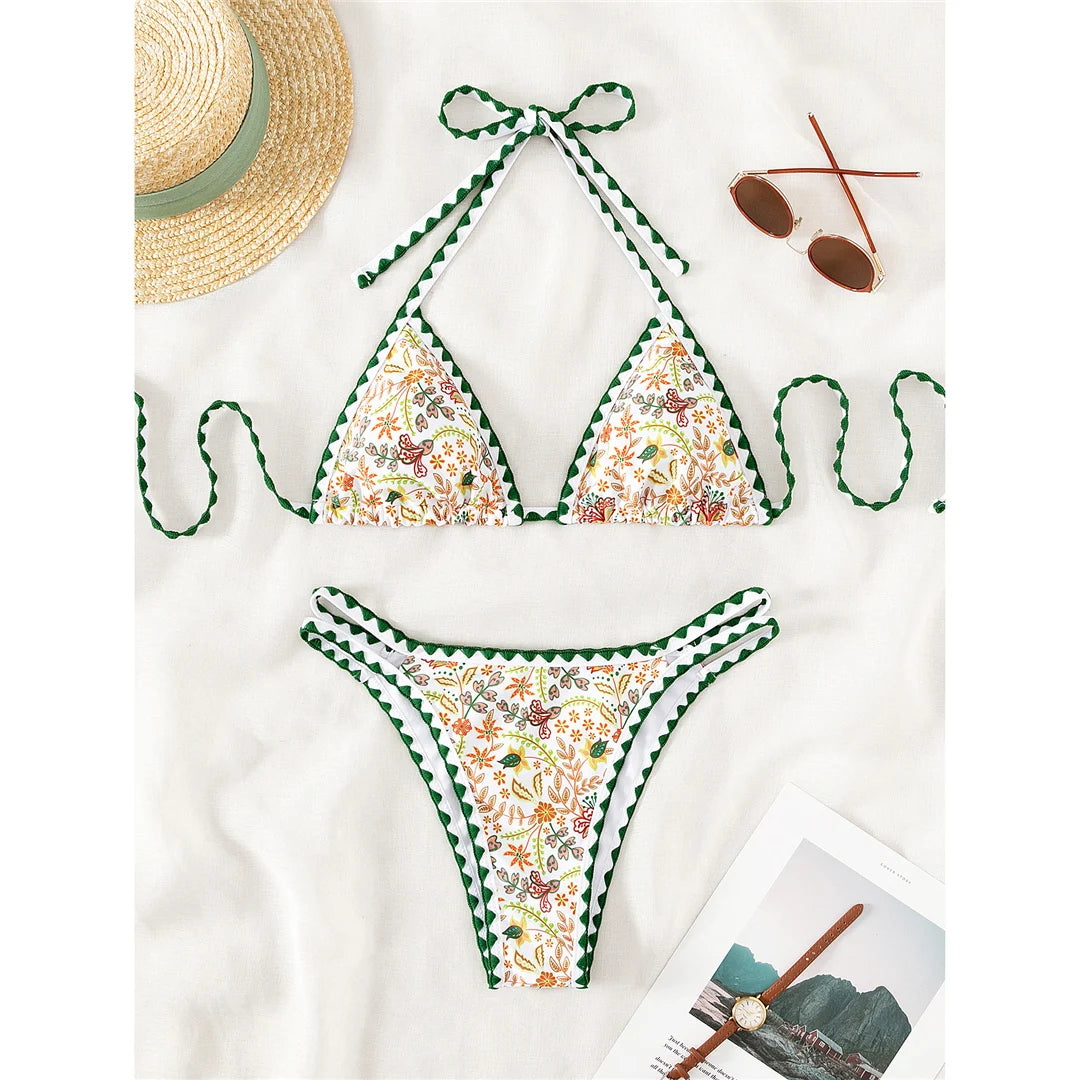 Flower Print Halter Brazilian Bikini