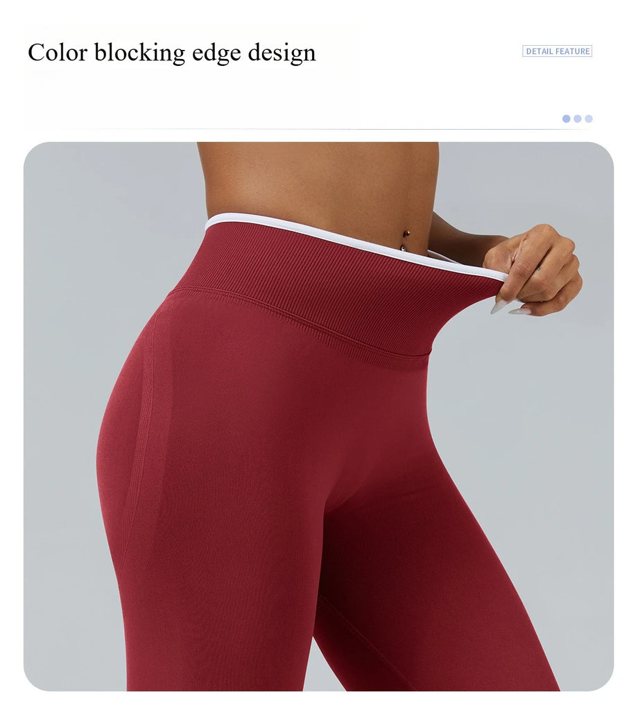 Women’s High‑Waist Seamless Yoga Leggings – Color‑Blocking Hip‑Lifting Knitted Workout Tights