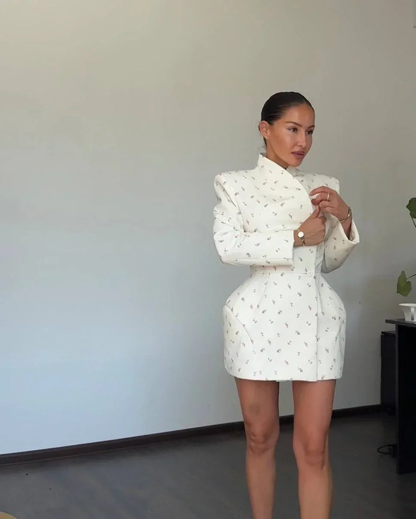 Women Waist Cinching Suit Jacket Elegant V-neck Full Sleeve Single Button Shoulder Pad Slim Coat Fashion Lady Commute Outerwear