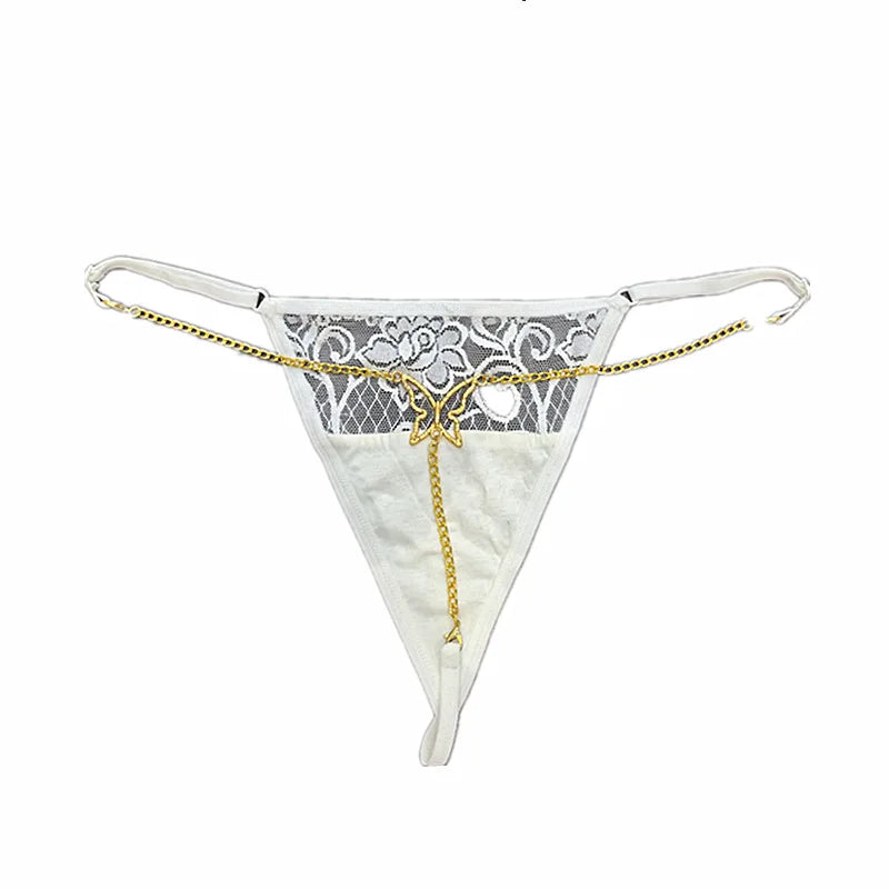 Letter Pendant Waist Chain & Lace Panty Set