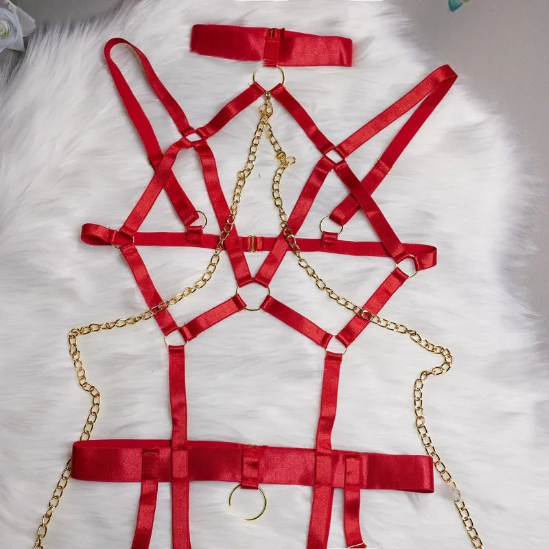 Toucheart Sexy Lingerie Seductive Sexy Role-Playing Chain Four-Piece Set Transparent Underwear For Women Sexy Bra Underwear Set