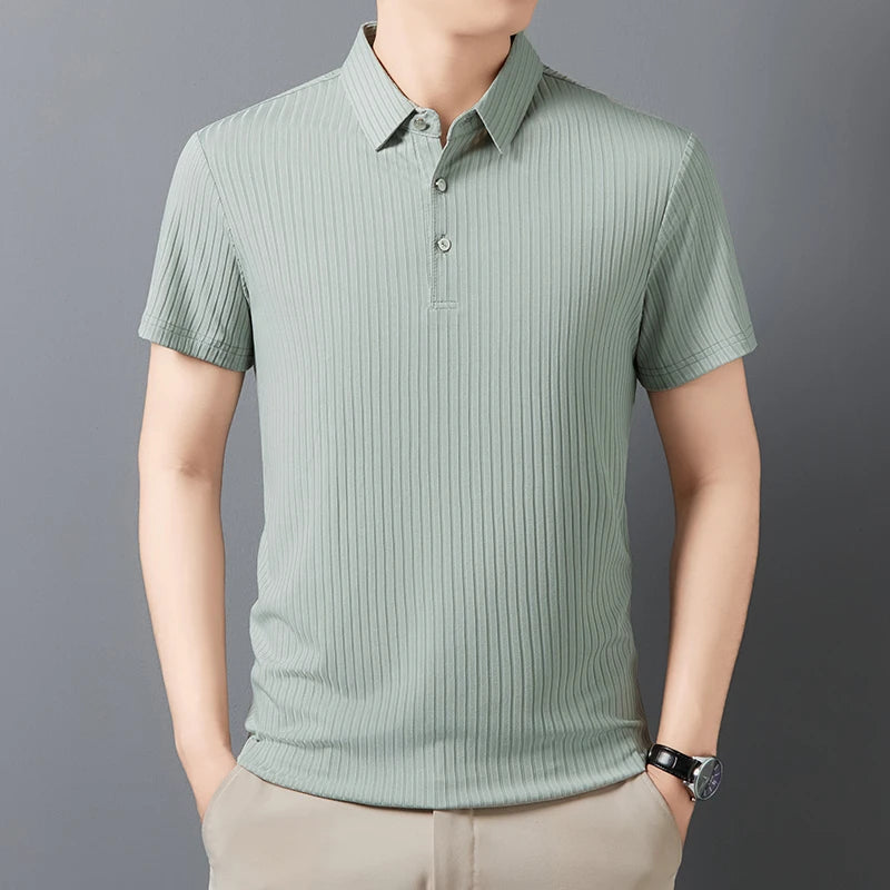 Striped Short‑Sleeve Polo Shirt