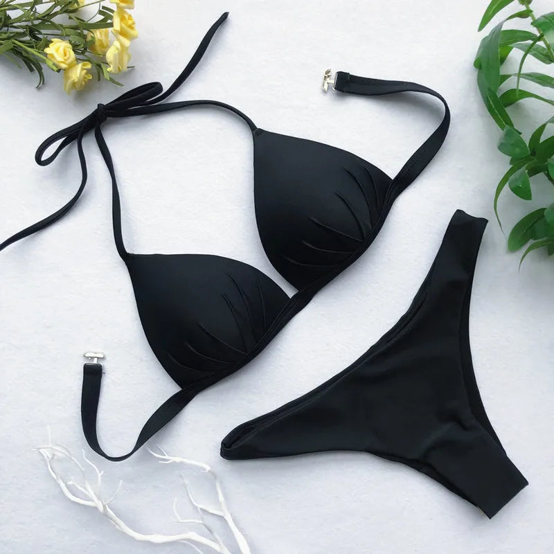 Halter Bra‑Cup Push‑Up Bikini