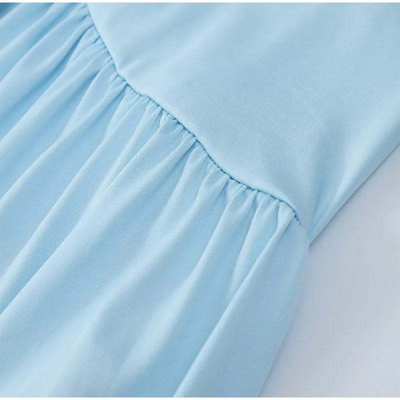Irregular Shawl Blue Maxi Dress – Women’s 2025 Slim‑Fit Turtleneck Pleated Evening Party Dress