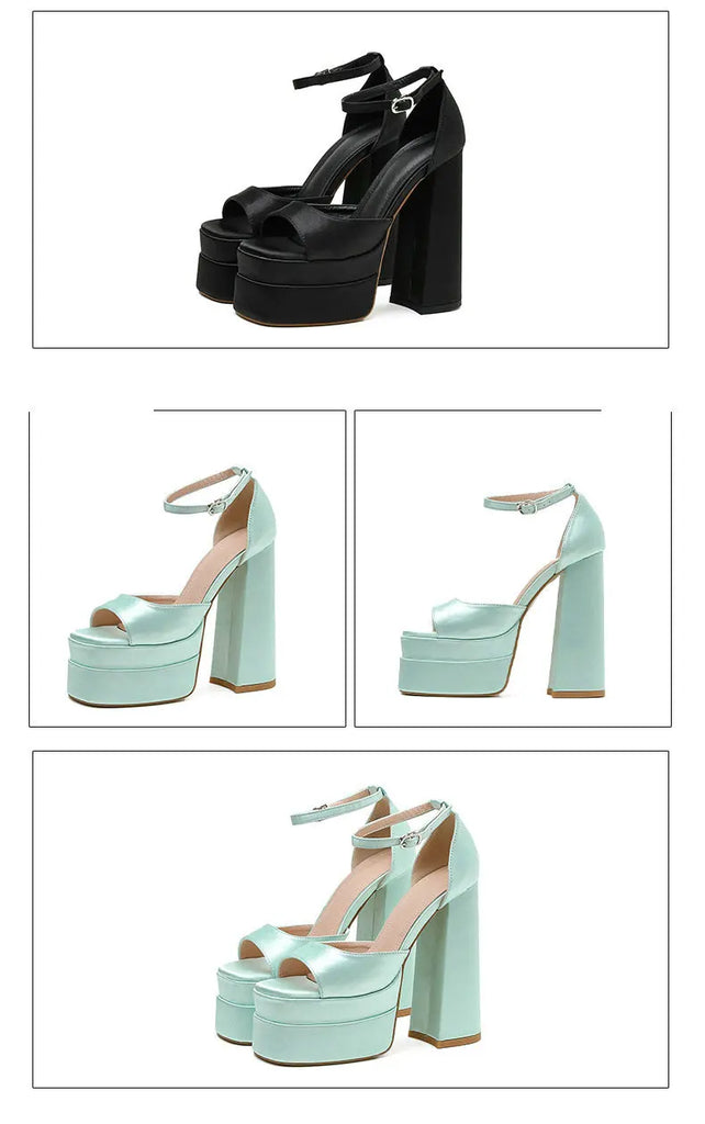Summer Square‑Head Satin High Heels