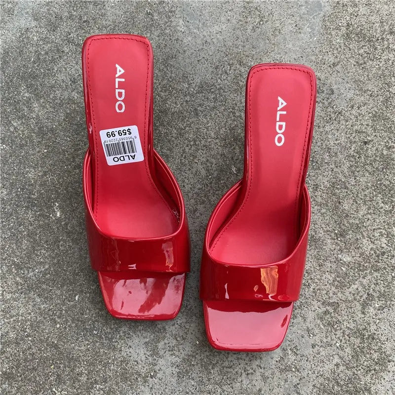 Women’s Square‑Head Thin High‑Heel Slippers