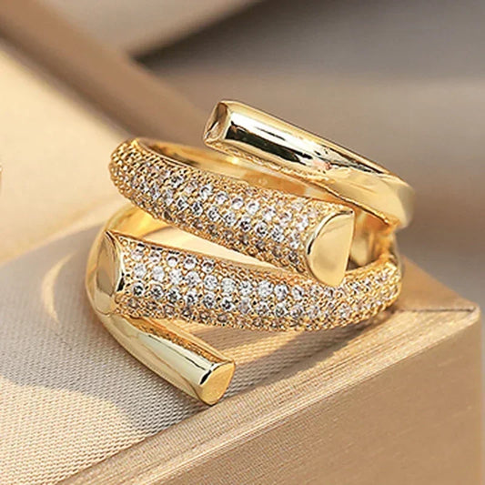 Cubic Zirconia Geometric Open Ring – Fashion Irregular Unisex Hip Hop Accessory