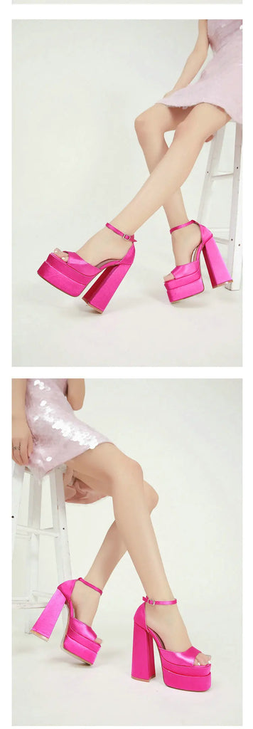 Summer Square‑Head Satin High Heels