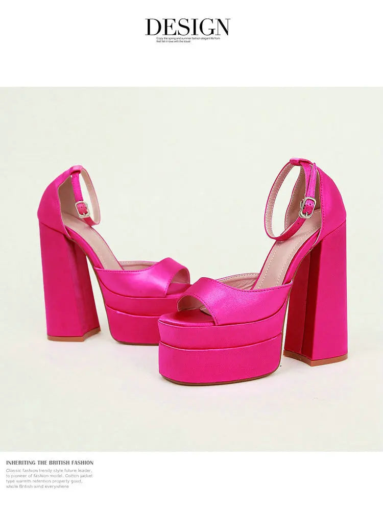 Summer Square‑Head Satin High Heels