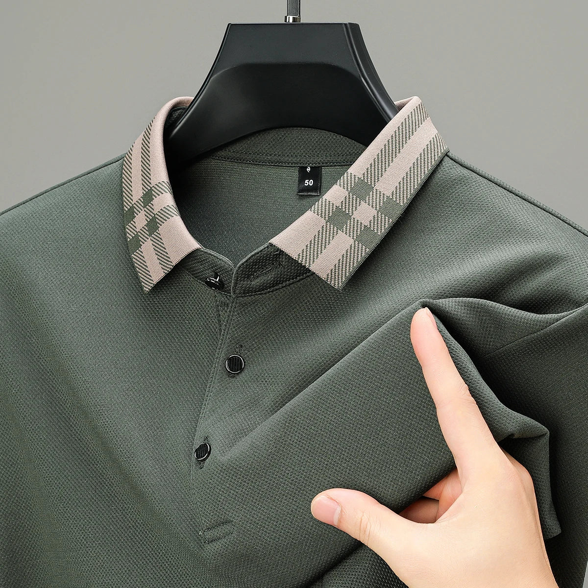 Men’s Light‑Luxury Long‑Sleeve Striped Polo Shirt
