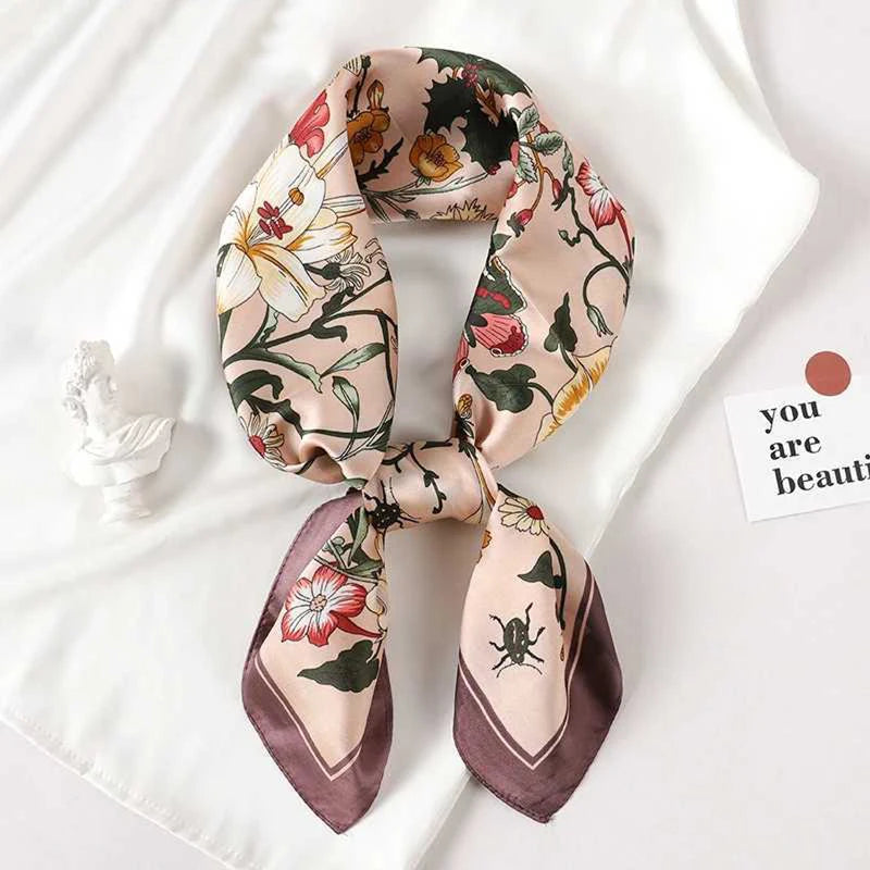 Luxury Brand Silk Square Scarf Women flower Neck Hair Tie Band Beach Hijab Kerchief Head Headbands Bandana Female Foulard 70cm