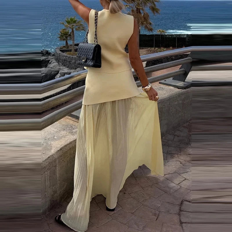 Women’s Elegant Patchwork Knitted Two‑Piece Dress Set