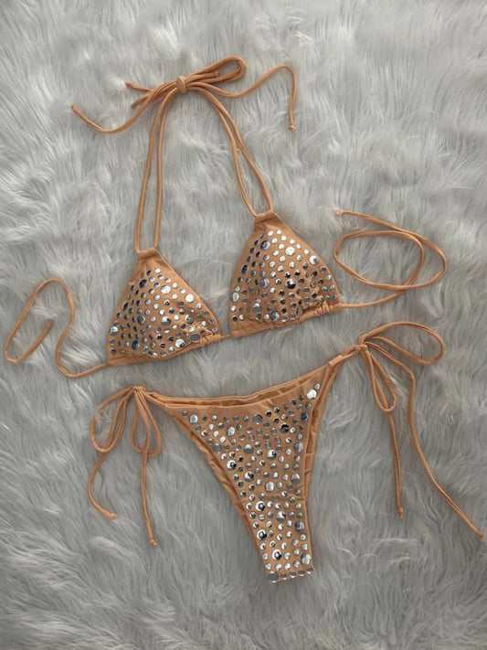 2026 Metallic Sequins Halter Bikini — Women’s Two‑Piece Sexy Swimwear Beach Bather Set