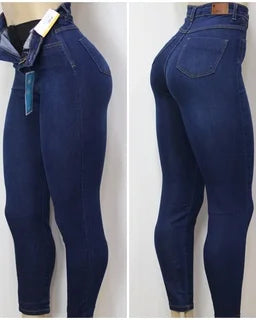 Women Jeans High Waist With Super Lipo Spandex Tummy Squeeze Slimming Waist Tight Denim Pants With Zipped