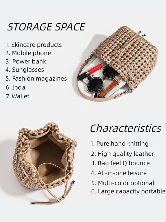 Luxury 2024 Bucket Bags with leather handles large Cross bag PU Woven Tote bag Branded Aesthetic bags Silver women's bags
