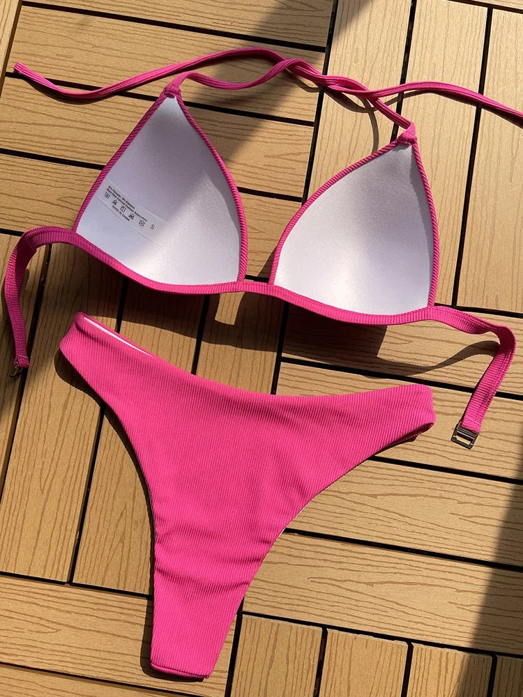Halter Bra‑Cup Push‑Up Bikini