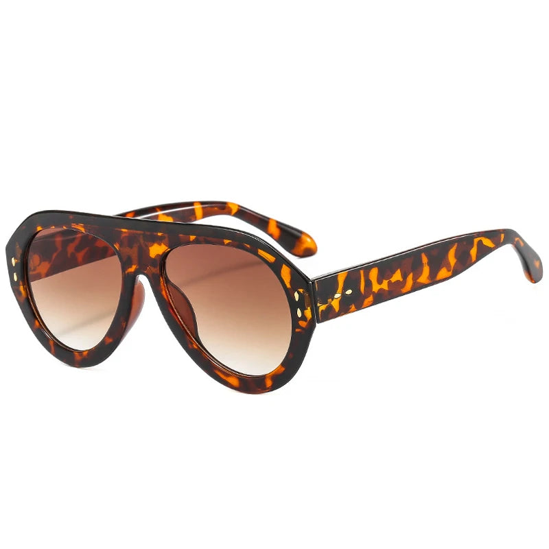 SO&EI Ins Popular Fashion Pilot Sunglasses Women Shades UV400 Retro Rivets Decoration Gradient Trending Men Round Sun Glasses